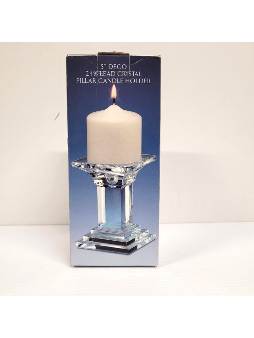 Godinger 5'' Shannon 24% Lead Crystal Pillar Pedestal Candle Holder With Candle